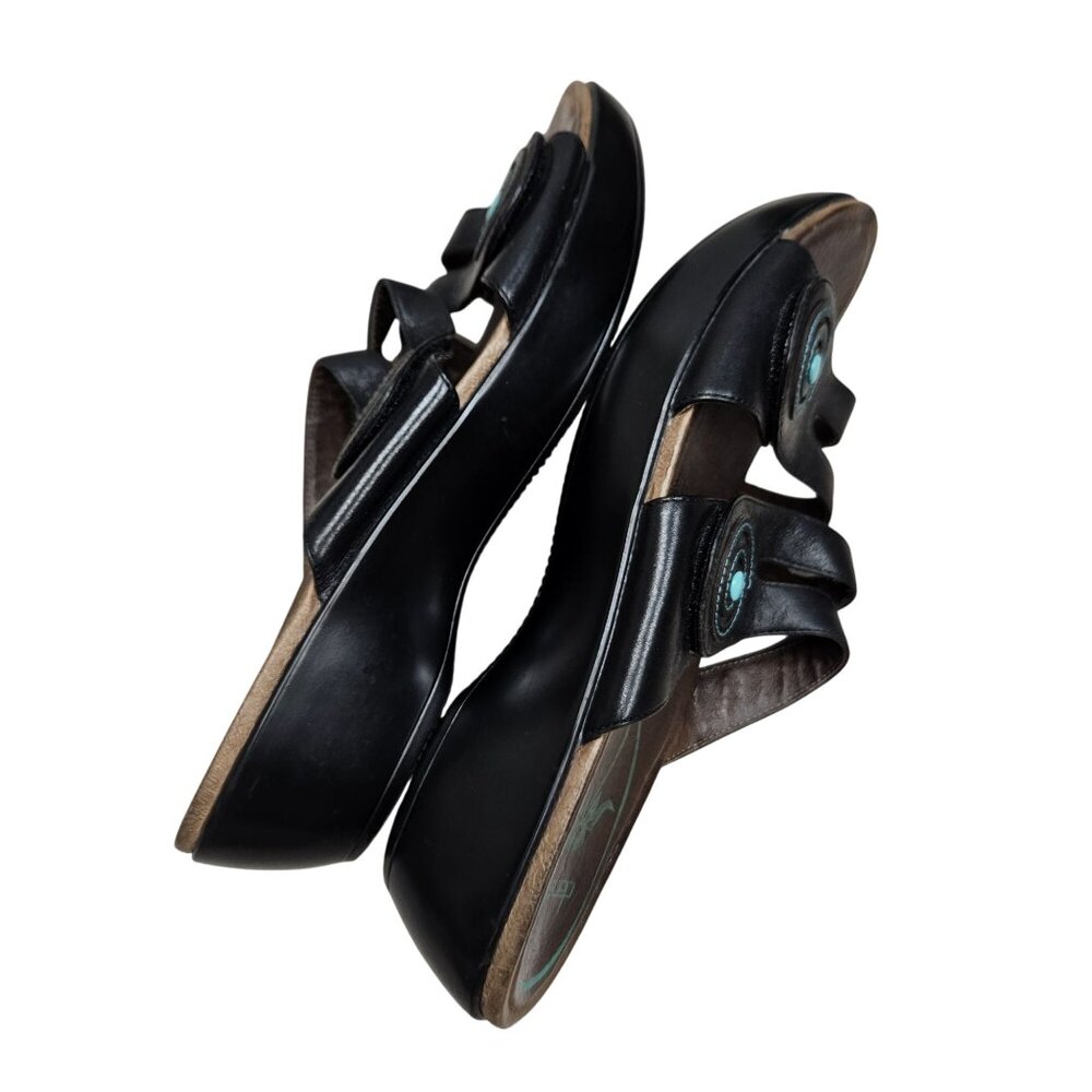 Dansko Womens Leather Platform Sandals Size 40 Hook Loop Straps‎ Black Turquoise - Picture 13 of 14